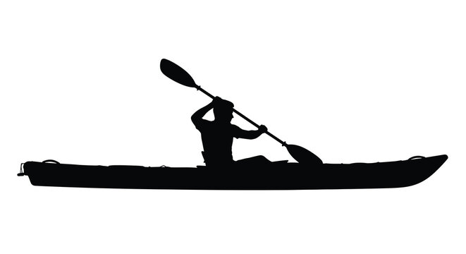 kayak silhouette with paddler on water black and white isolated vector high quality professional detailed modern elegant stylish clean crisp vibrant