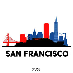 Fototapeta premium San Francisco Skyline Silhouette - Golden Gate Bridge, Skyscrapers, and Alcatraz