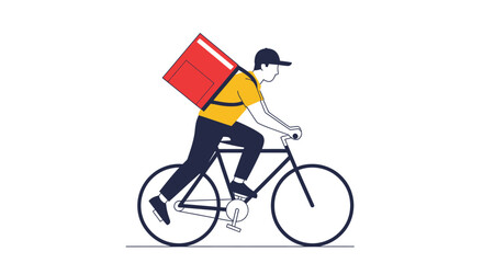 Obraz premium Delivery person riding a bicycle with a red thermal bag.