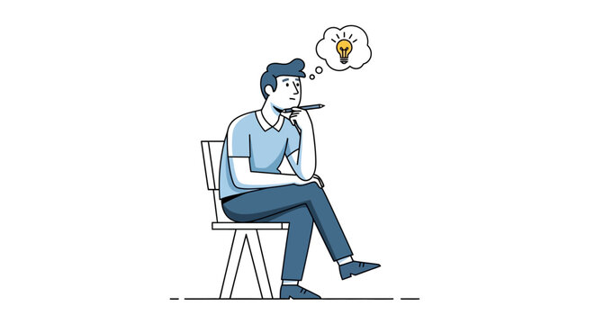 Man with an idea lightbulb above his head illustrates creative thinking and problem solving.