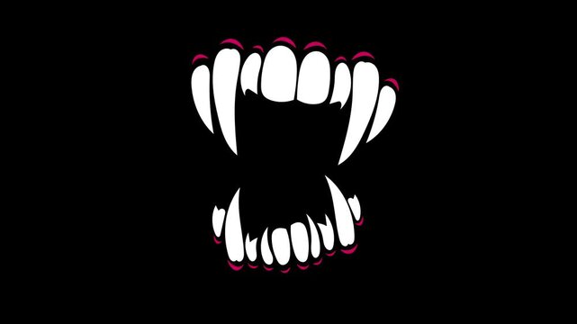 Animated vampire fangs for Halloween and horror designs. Scary monster teeth motion graphic, 4K seamless loop