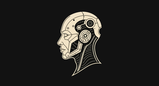 Robotic Head Profile Illustration - Futuristic Technology Concept