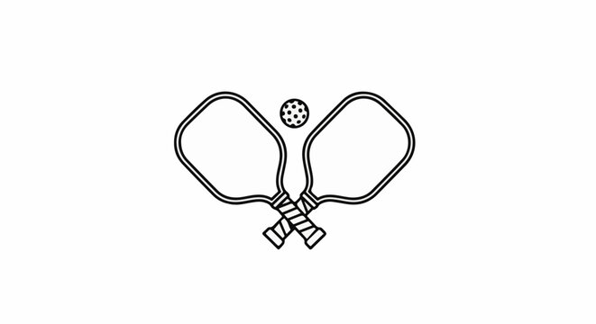Two crossed pickleball paddles with a ball above