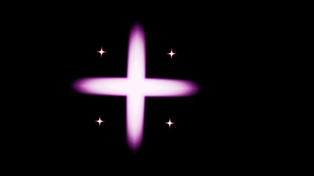 Cinematic purple glowing cross star with radiant light rays on black background, minimalist neon light animation for luxury transitions, logo reveals, and magical visual concepts.