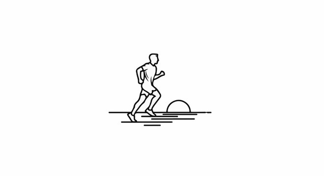 Stylized line art of a runner on a beach at sunset