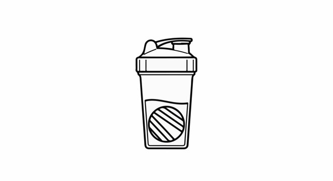 A simple line drawing of a sports shaker bottle with liquid and a mixing ball