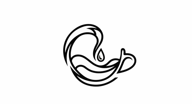 Stylized abstract black and white logo depicting liquid flow and drop