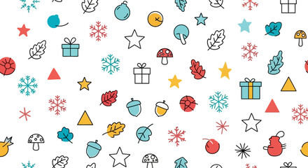 Christmas seamless pattern with colorful winter icons on a white background © Bagaskara
