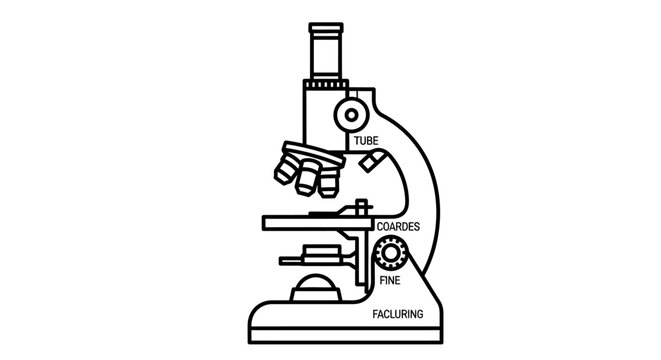 Line drawing of a microscope with labeled parts