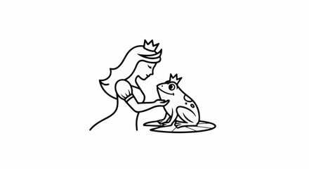 Obraz premium Princess with crown gently touches a frog with a crown