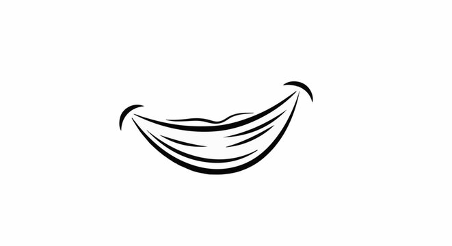 Stylized black ink drawing of a smiling mouth on a white background