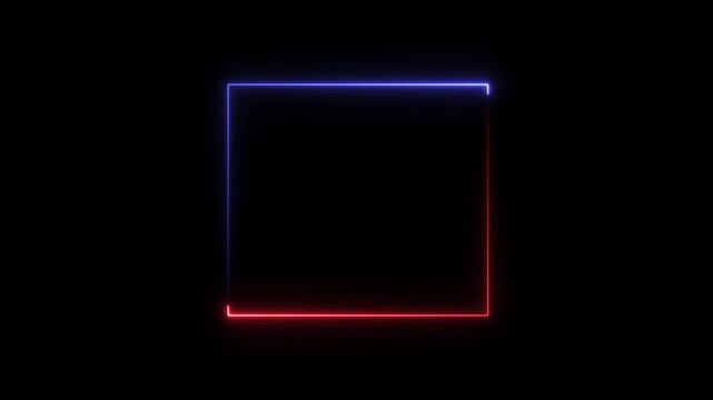A neon rectangle frame with red and blue lights isolated on a black background.&nbsp;