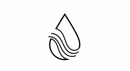 Fototapeta premium Simple black ink outline of a water drop with flowing waves