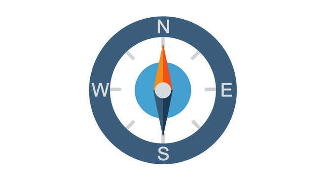 Modern compass indicating directions on white background.