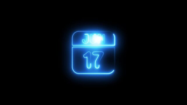 Neon Calendar June 17 Glowing Blue Date Night Background