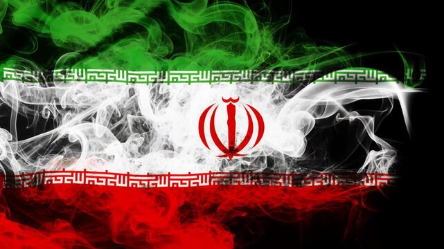 Iranian flag as smoke, isolated on black background. Islamic Republic of Iran flag 3D smoking illustration.