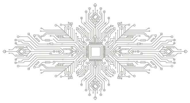Abstract circuit board design with central computer chip