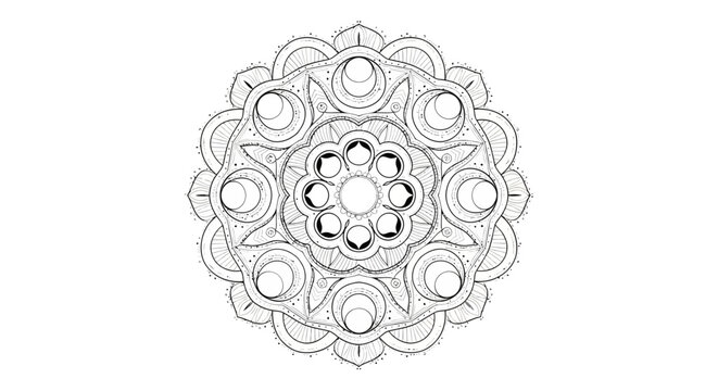 Intricate hand drawn circular mandala pattern for coloring page