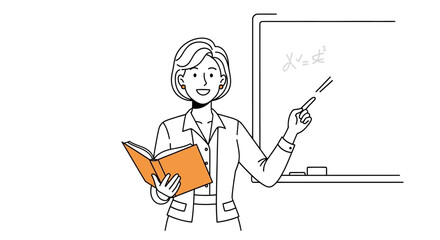 Teacher with book pointing at blackboard with math formula © sitimmk