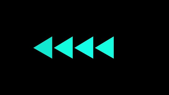 Teal Rewind Arrow Icons on Black Background, Minimal Graphic, Video Editing