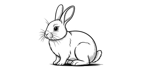 Fototapeta premium Cute little bunny rabbit sitting for a hand drawn sketch illustration Vector, illustration