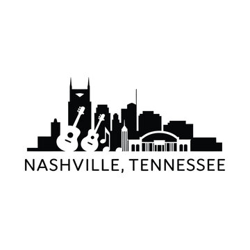 nashville skyline silhouette with guitars and bridge tennessee