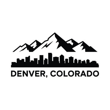 denver colorado skyline and mountains silhouette on white background