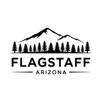 Flagstaff Arizona logo with mountain and pine tree silhouette on white
