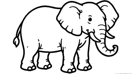 Obraz premium Simple Outline Drawing of a Friendly African Elephant, Ideal for Coloring Books and Children's Educational Materials