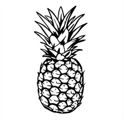 Obraz premium Minimalist black and white line art illustration of a whole pineapple fruit with leafy crown