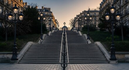Fototapeta premium Stairway to the Sky - A Parisian Urban Landscape.