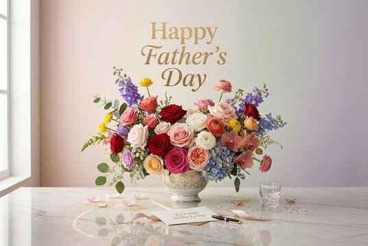 Happy fathers day flower bouquet gift card lovely dad appreciation background family event best pop.
