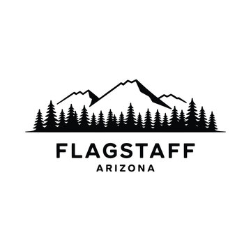 mountain and pine tree silhouette with flagstaff arizona text