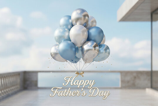 Happy fathers day celebration with silver and blue balloons background dad appreciation event best pop.
