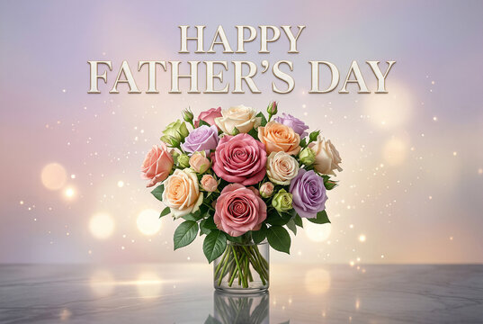 Happy fathers day beautiful flower arrangement in glass vase festive background celebration.