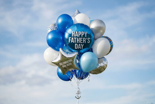 Happy fathers day balloons celebration with star shape and hero theme.