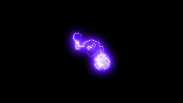 Neon Shield Protecting Earth Globe with Checkmark Symbol in Dark Background