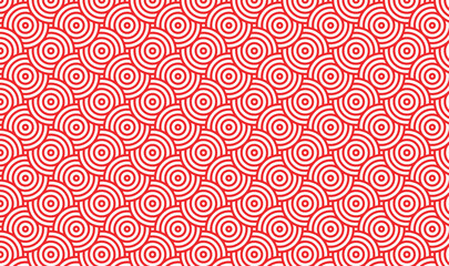 Obraz premium Seamless Japanese Seigaiha Wave Pattern, Red and White Traditional Oriental Motif, Classic Geometric Water Background for Lunar New Year Design 