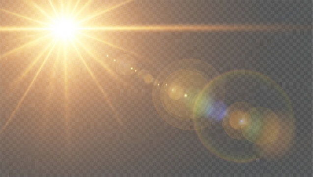 Sunlight Lens Flare Effects With Colorful Bokeh Lights Isolated Background