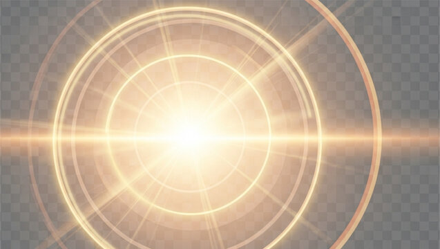 Bright glowing circular light effect isolated on transparent background
