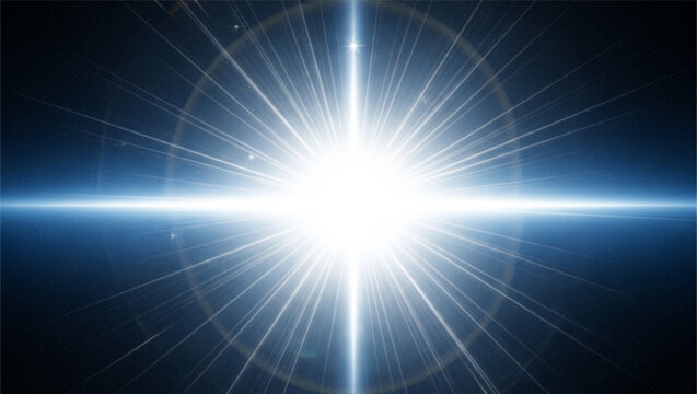Bright cosmic light rays exploding from central intense light source