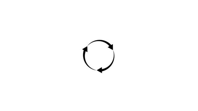 Three white arrows forming a circular rotation symbol on white background.refresh arrow icon Abstract arrow refresh and recycle icon.arrow loading bar animation.arrow animated circle loading gif icon.