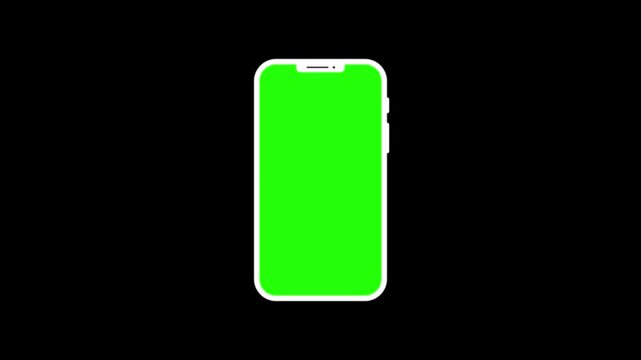 smartphone mobile mockup green screen zoom out animation on black background, smartphone with front view green screen.