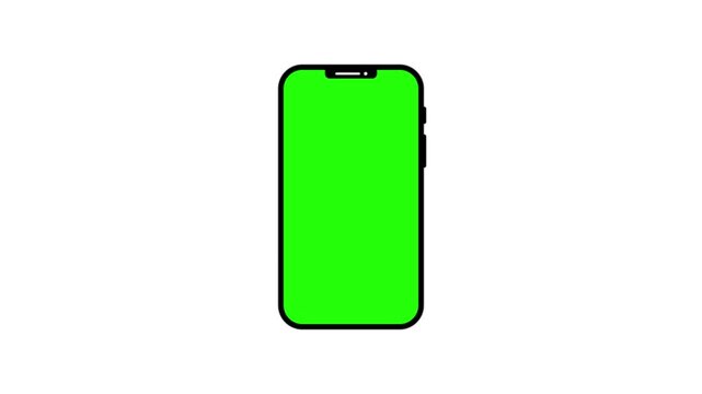 smartphone mobile mockup green screen zoom out animation on white background, smartphone with front view green screen.