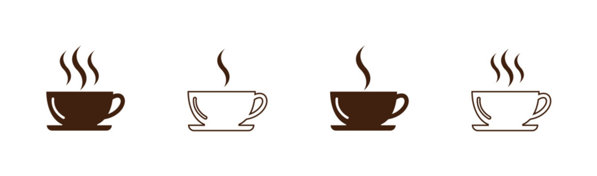 Coffee cup icon set vector. Cups of coffee tea collection. Hot drink icon. Disposable cup. Cup coffe with steam. Vector illustration.