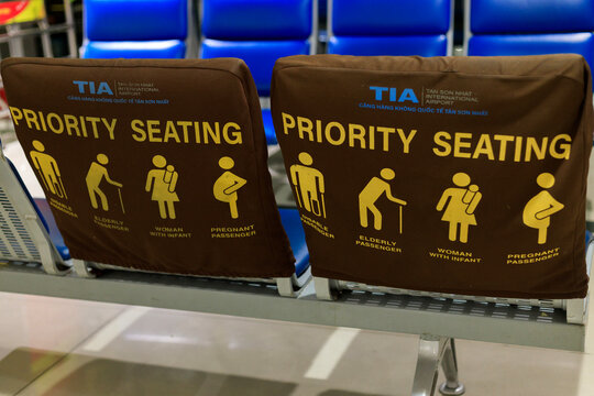 Ho Chi Minh, Vietnam - 28 December, 2025: Special seats for priority passengers in the airport gate waiting area at Tan Son Nhat International Airport.