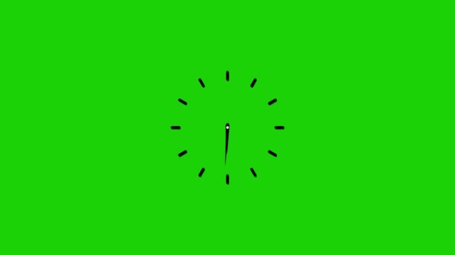 Clock spinning, watch animation on transparent background with alpha channel. Clock icon flat style 24 hours day fast speed with moving timer clock rotation