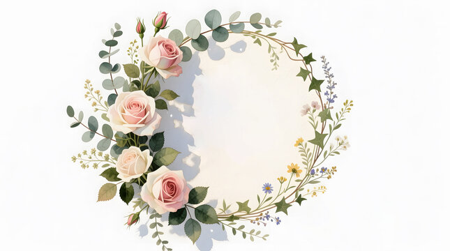 Sophisticated fine art floral border with intricate watercolor textures and realistic details.