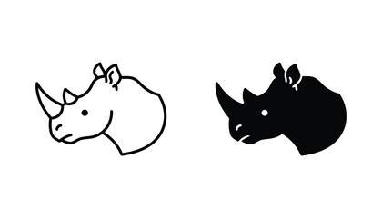 Rhino head profile in linear and solid black silhouette vector for safari wildlife and animal conservation graphic design projects © Kinetic