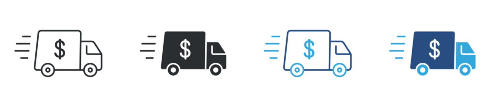 Shipping cost icon set. delivery truck with dollar sign. logistics pricing and delivery fee concept. vector illustration.